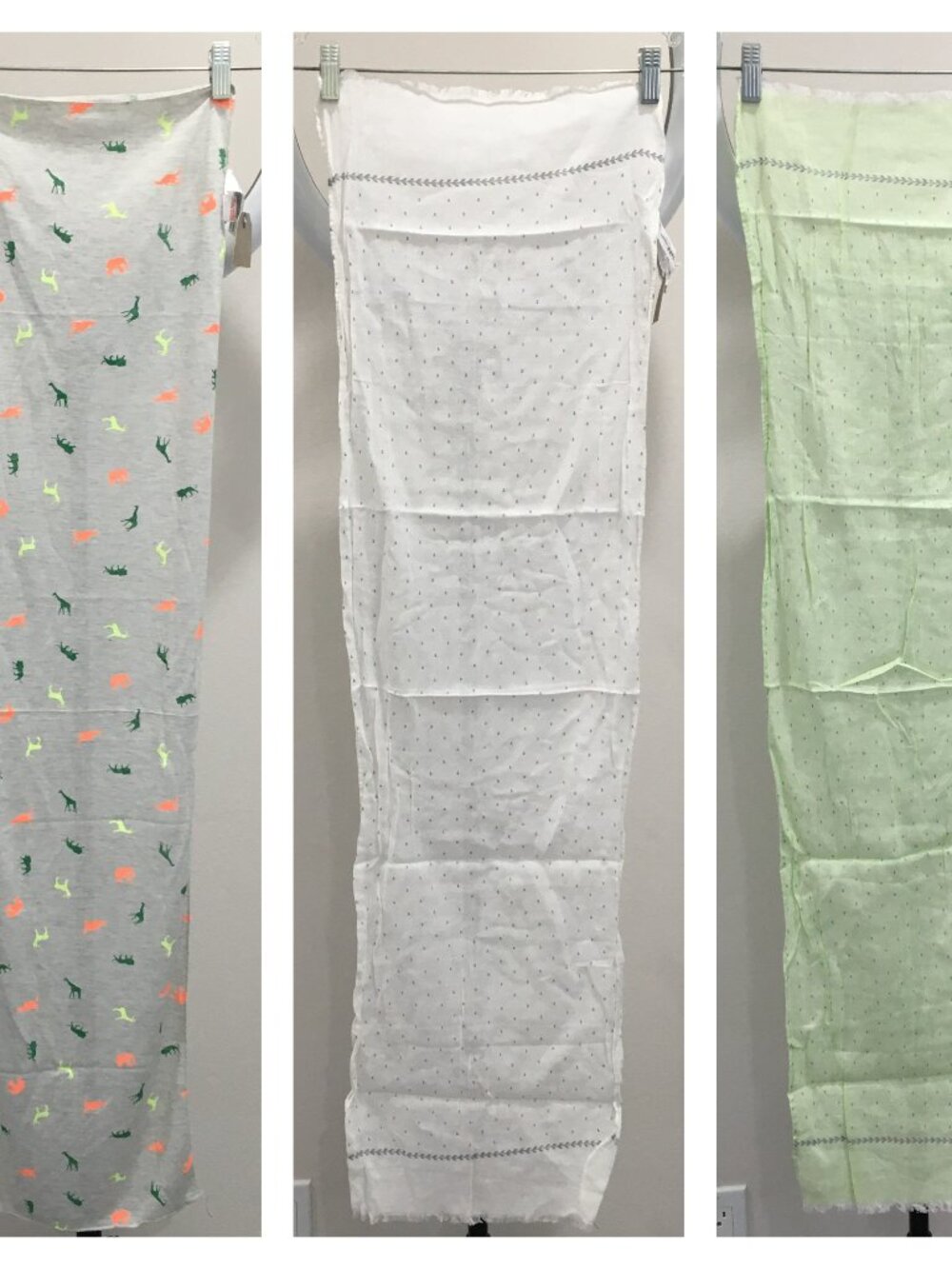 Lot of 3 NWT ZARA Kids Multi-Color Dinosaur Fringe Rectangle Lightweight Scarves